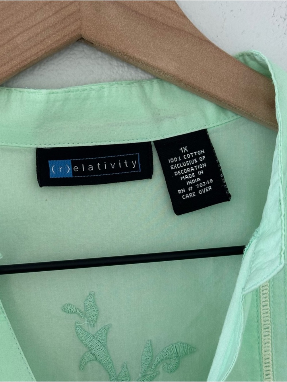 Vintage RELATIVITY 100% Cotton Mint Green Button up Embroidery Sz Plus 1X Boho - Picture 6 of 16